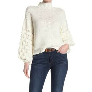 FEMME BY DESIGN White Mock Neck Bubble Sleeve Knit Sweater NEW Nordstrom S